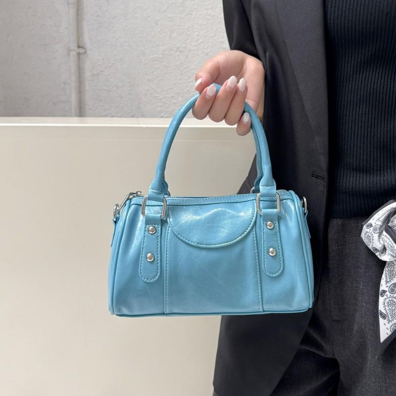 Stylish PU Bowler Bag Women Minimalist Urban Shoulder With Zip Phone Pocket