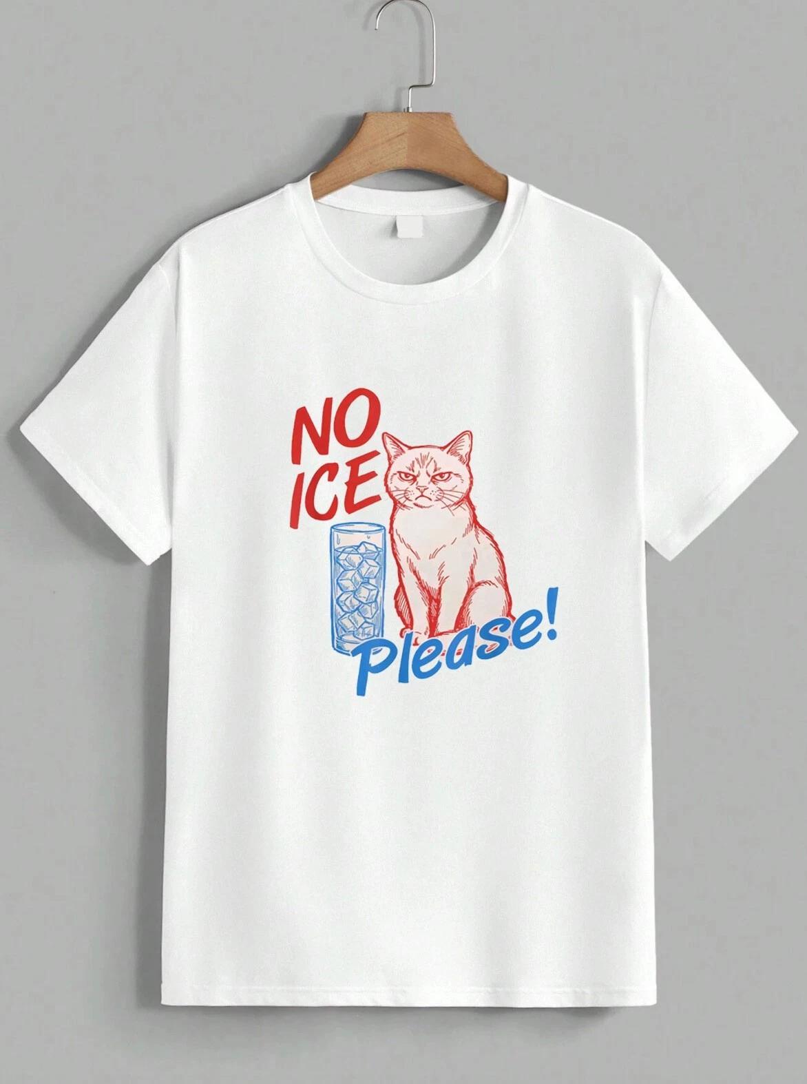 Funny Cat No Ice Please Sarcastic Meme Humor Graphic T-Shirt Gift Unisex M