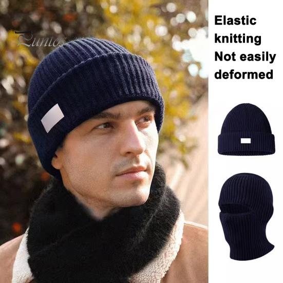 Men Winter Hat Knitted Pure Color Elasticity Keep Warm Thick Ear-protecting Cap Father Grandfather Headwear Outdoor Cap