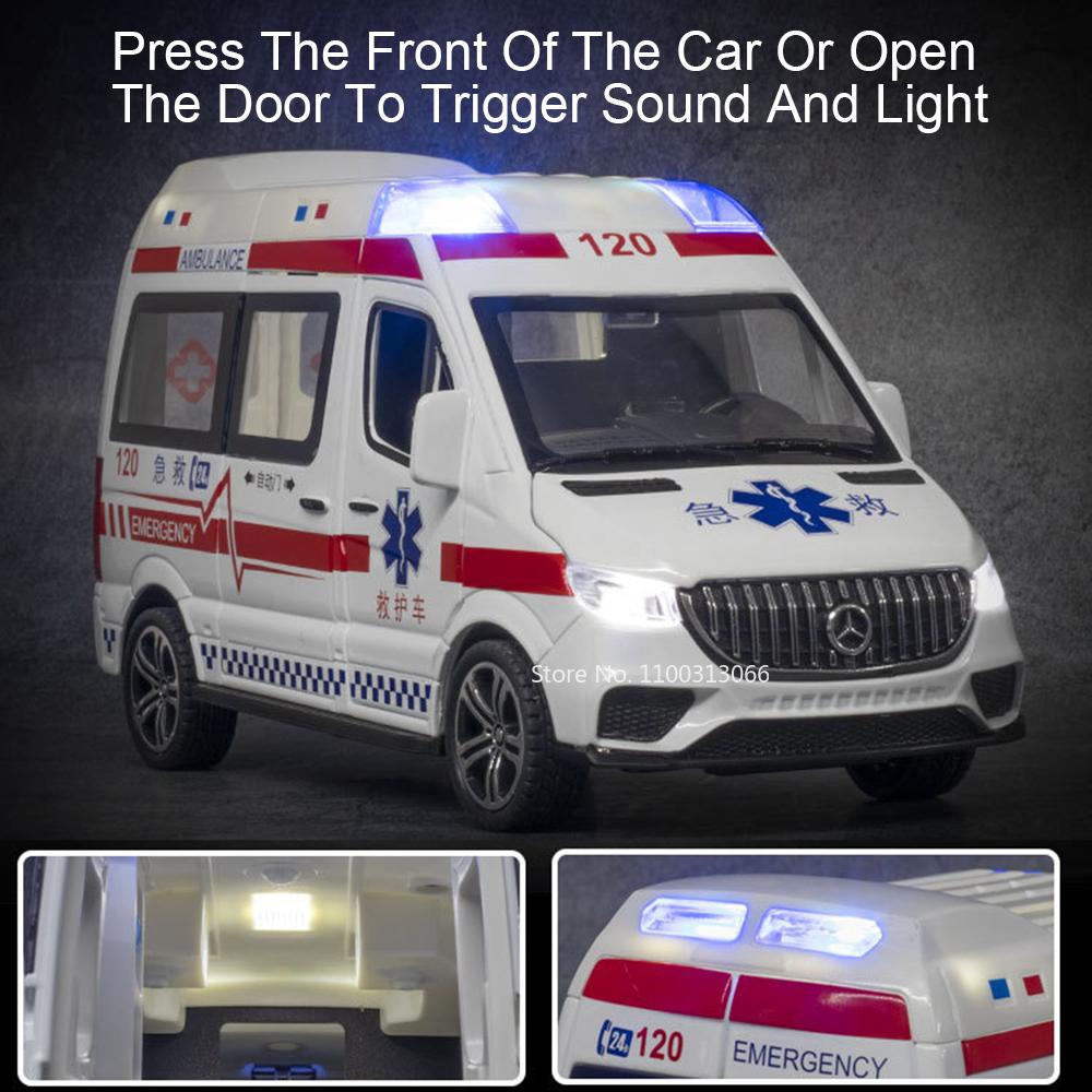 1:24 Alloy Ambulance Cars Toy Diecast Model Doors Opened Police Car Miniature with Light Music Vehicle Child Festival Gifts