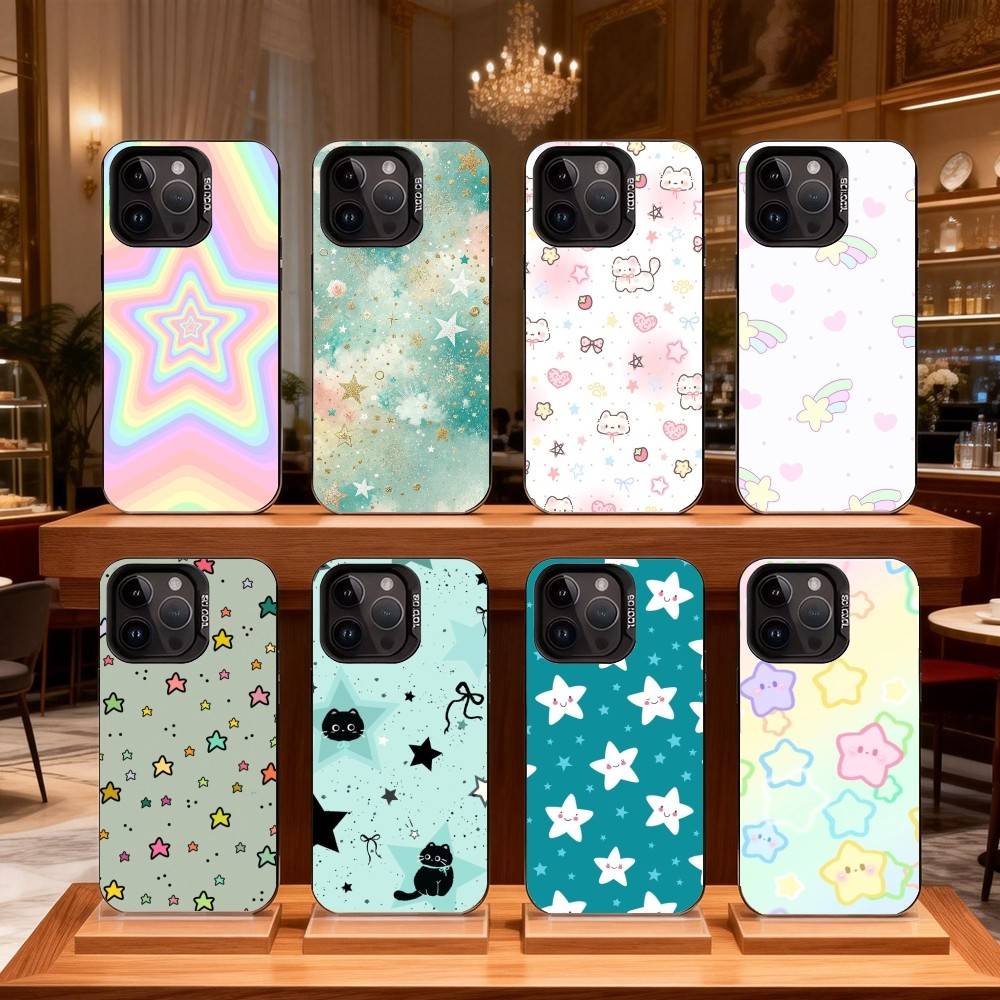 C-Cute cartoon star pattern Phone Case For IPhone 16 17 15 14 12 13 Pro Max Black Color Shockproof Cover