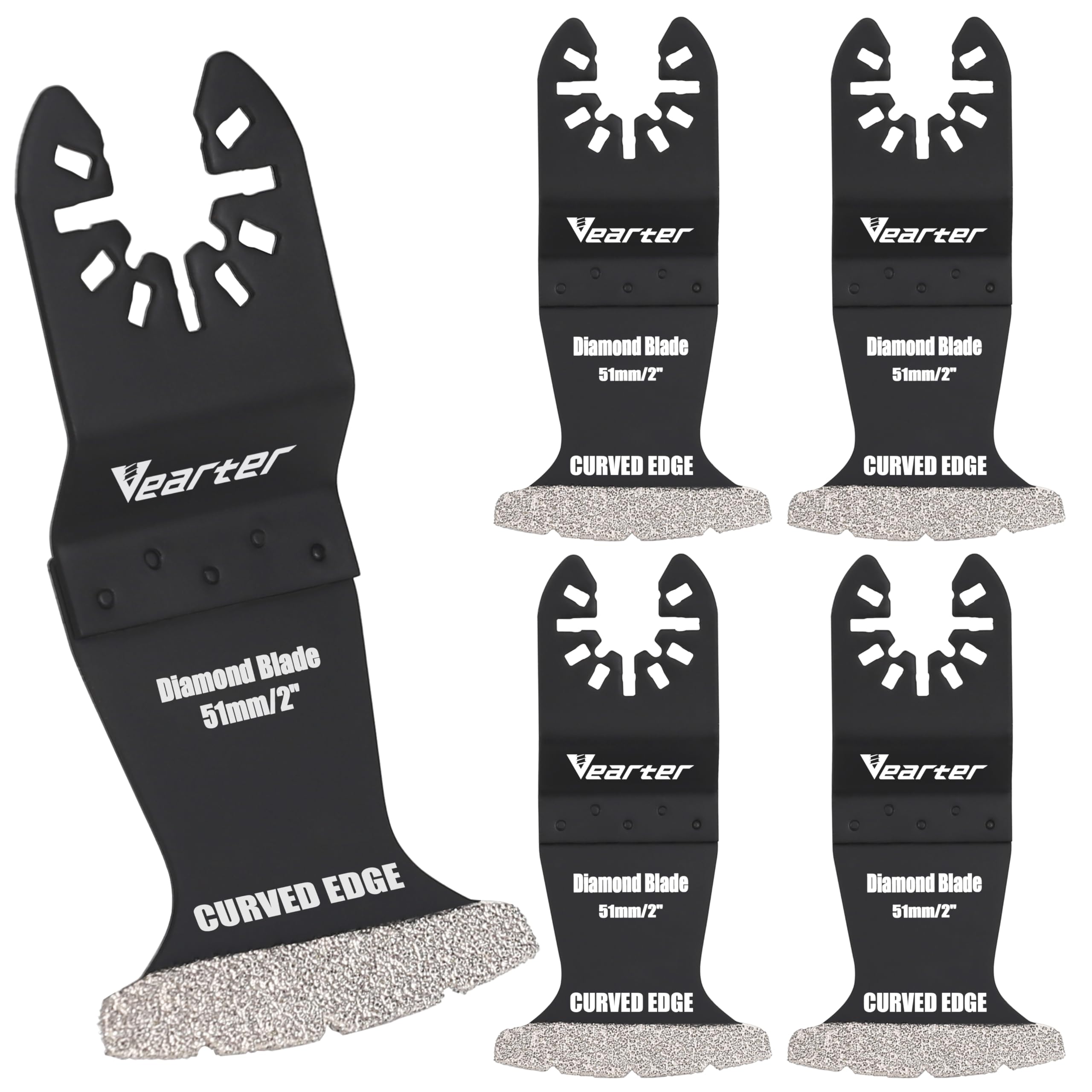 

Vearter Алмазне Осциляційне Пильне Полотно 51мм Універсальні Леза для Інструменту з Швидким Звільненням з Вигнутим Ремонтним Набором для Плитки для Різання Зернистої Затирки М якої та Керамічної Плитки чорний