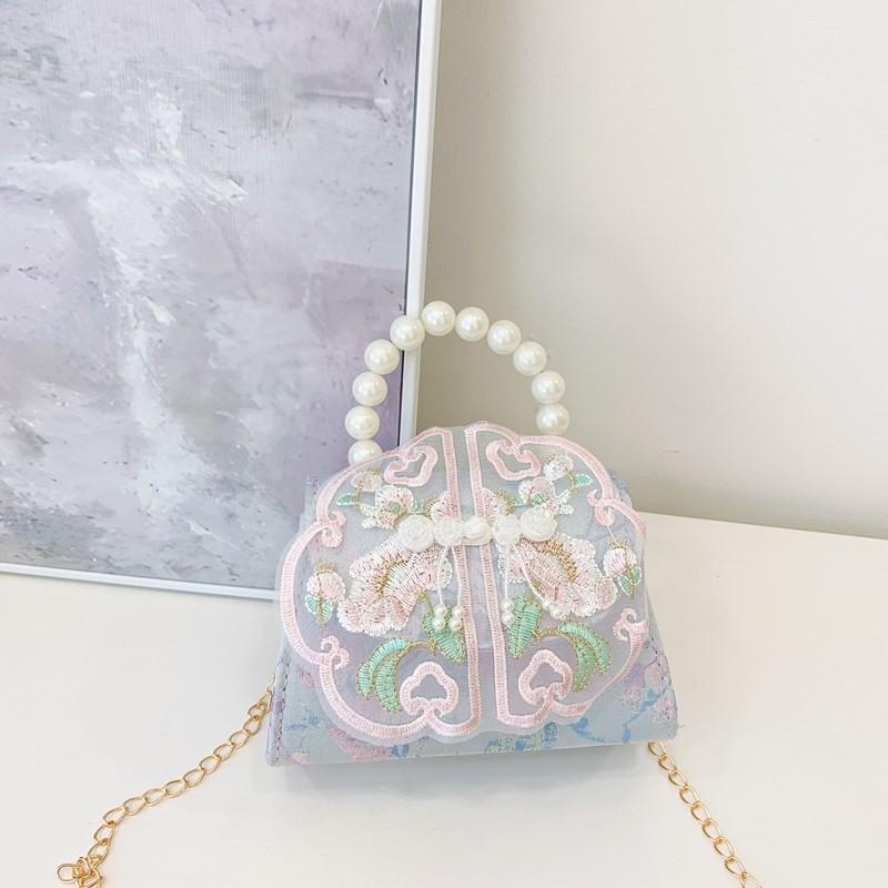 Embroidered Pearl Lace Chain Childrens Crossbody Bag Suitable Daily For