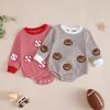 Unisex Baby & Toddler Waffle Stripe Long Sleeve Round Neck Romper with Embroidery
