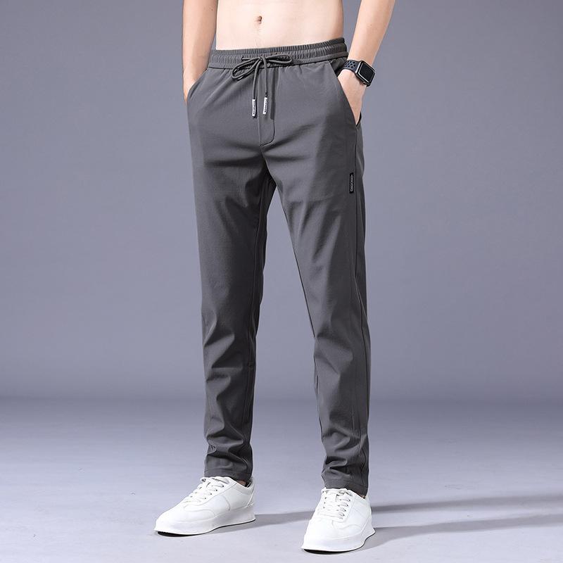 2024 Summer Thin New Ice Silk Casual Pants Men'S Sports Pants Elastic Waist Ultra Thin Long Pants