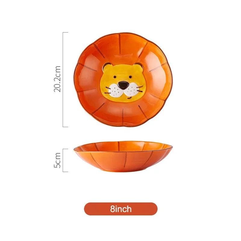 Ceramic Little Lion Children's Tableware Noodles Rice Bowls Underglaze Color Dinnerware Dessert Snack Plates Kitchen Accessories