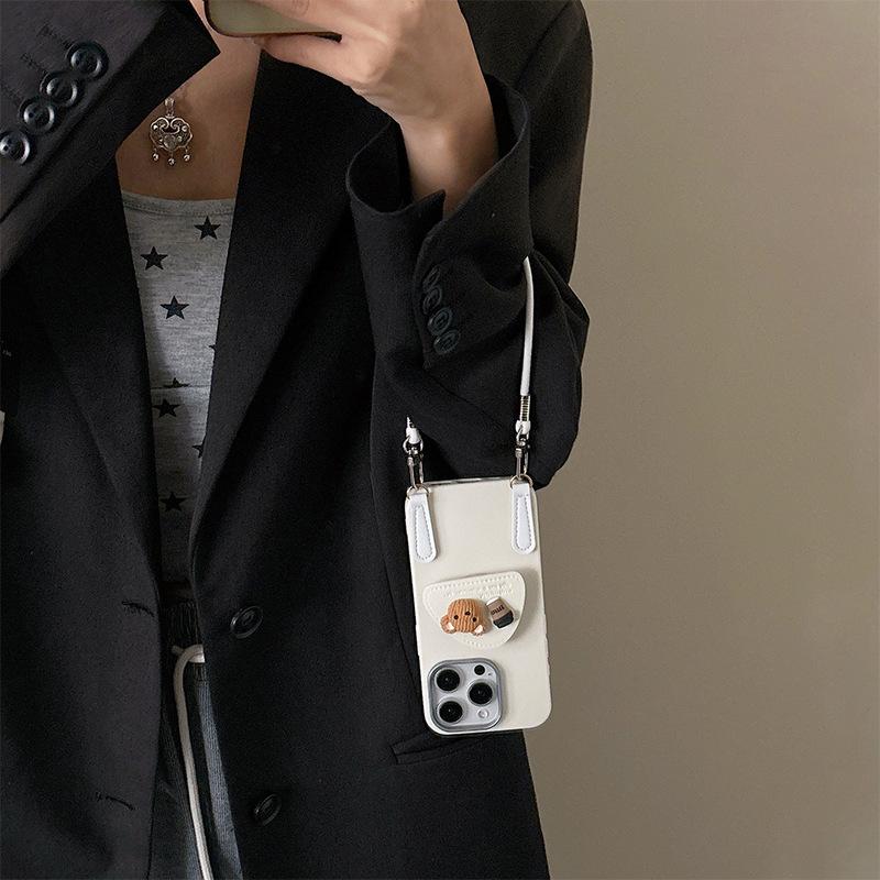 Coffee Bear Airbag Bracket Phone Case for IPhone 16 Promax Phone Case for Apple 15 Handheld Rope 17