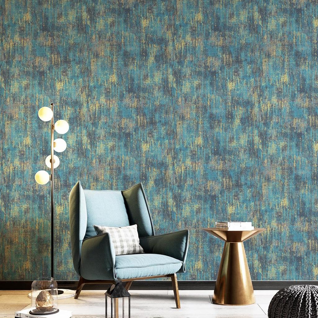 Vintage Blue Gold Metallic Peel and Stick Wallpaper Industrial Metallic Concrete Self Adhesive Wallpaper Removable Contact Paper