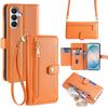 Wallet Case for Galaxy S26+ - Leather/PU, Orange, With Lanyard