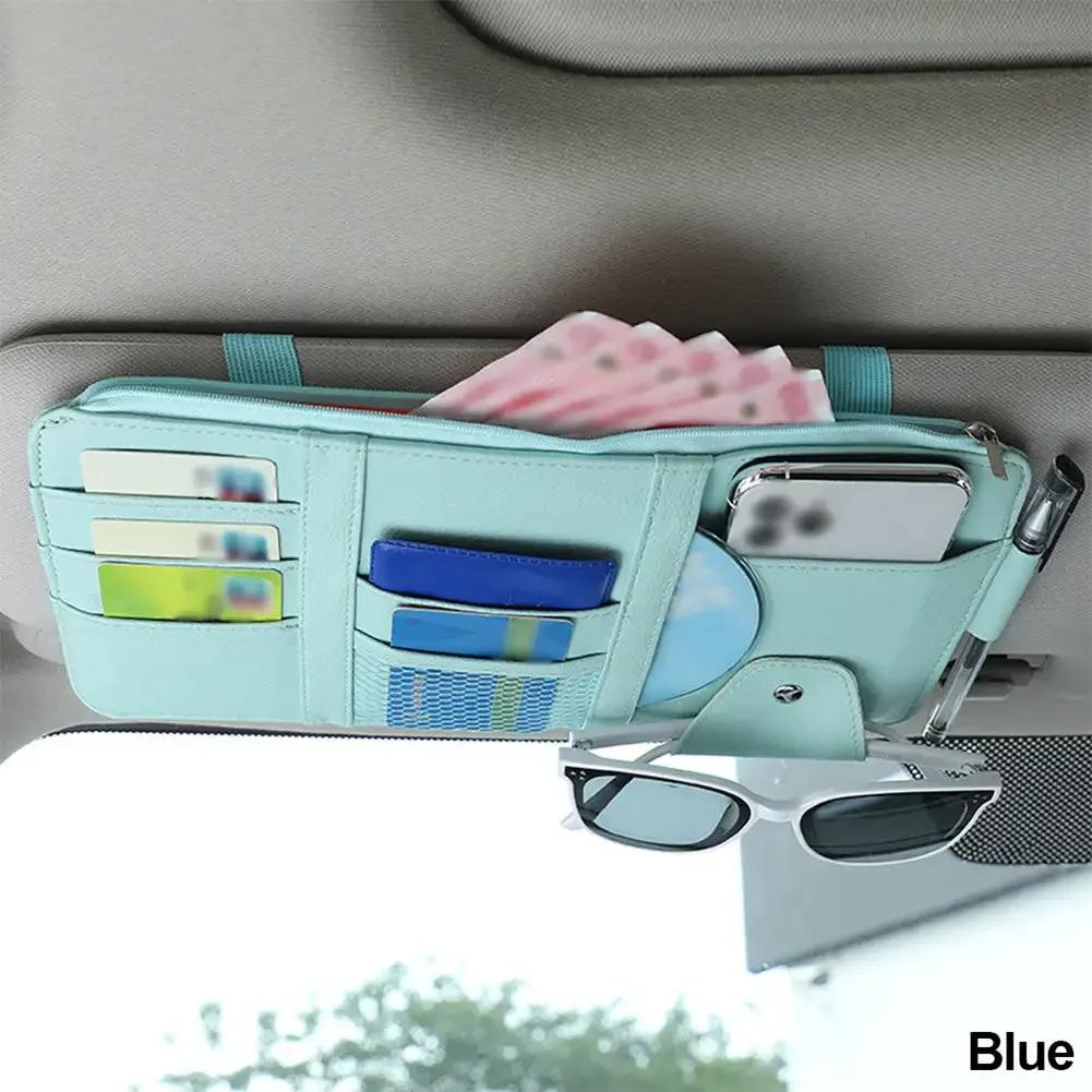 Car Sun Visor Glasses Holder Universal Sun Visor Organizer Multi-Pocket Clip Ticket Holder Car Accessories Pouch Pen Holders