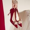 Niche Wedding Shoes Bride Shoes New Red High Heels Two Wear Not Tired Feet Xiuhe Wedding Shoes with Wedding Dress