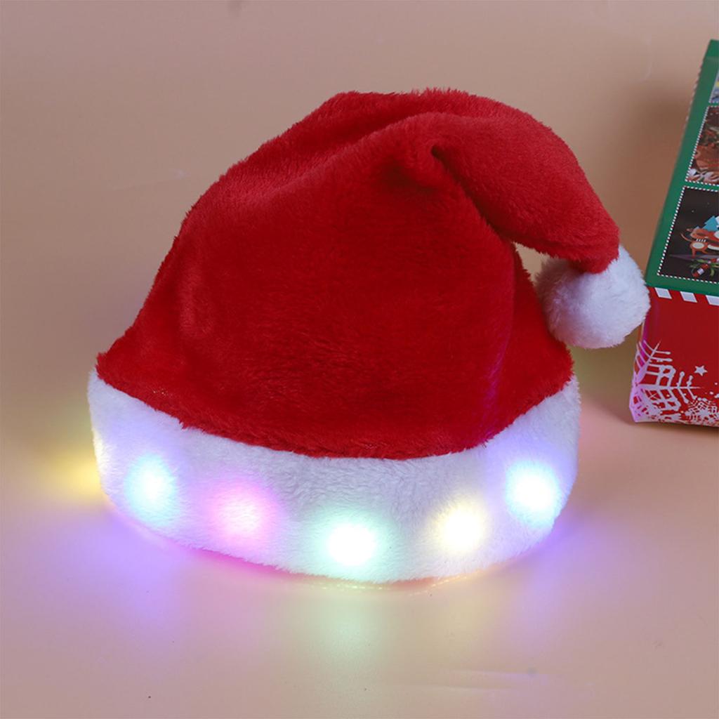 Glowing Santa Hat Christmas Plush Party Hat for Parents Kids Festival Santa Cap Family Gathering Props Christmas Hat