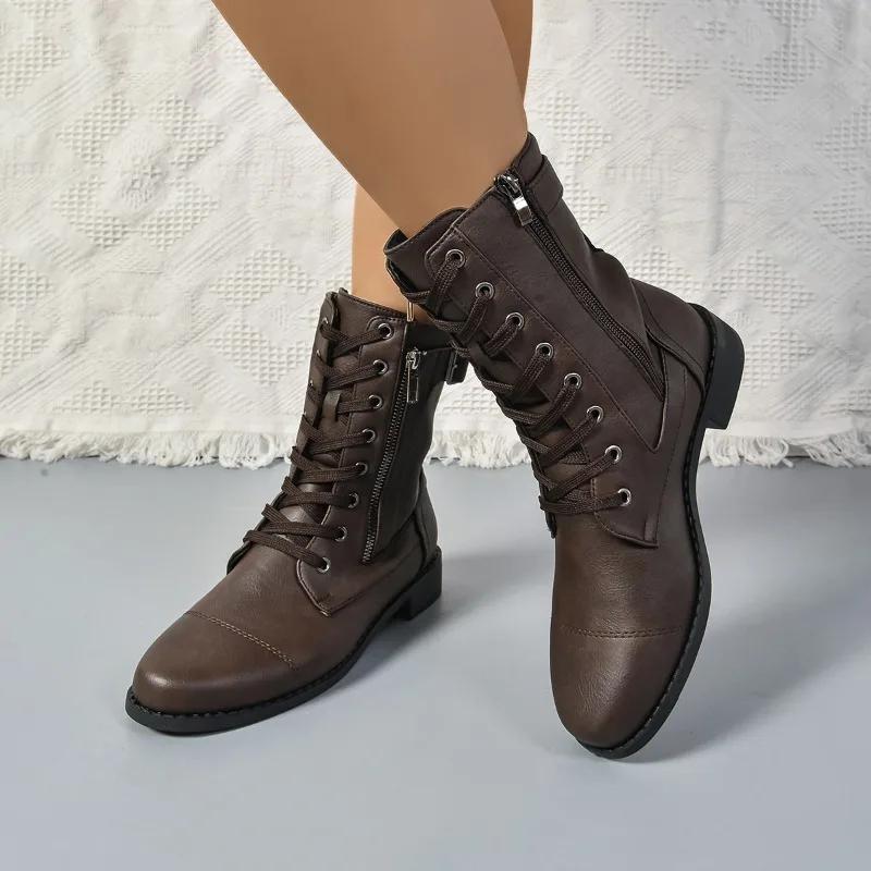 Fashion 2025 Hot Sale Ladies Shoes Mid-Calf Women's Boots Fashion Side Zipper Modern Boots Women New Lace-up Plus Size Shoes for Women