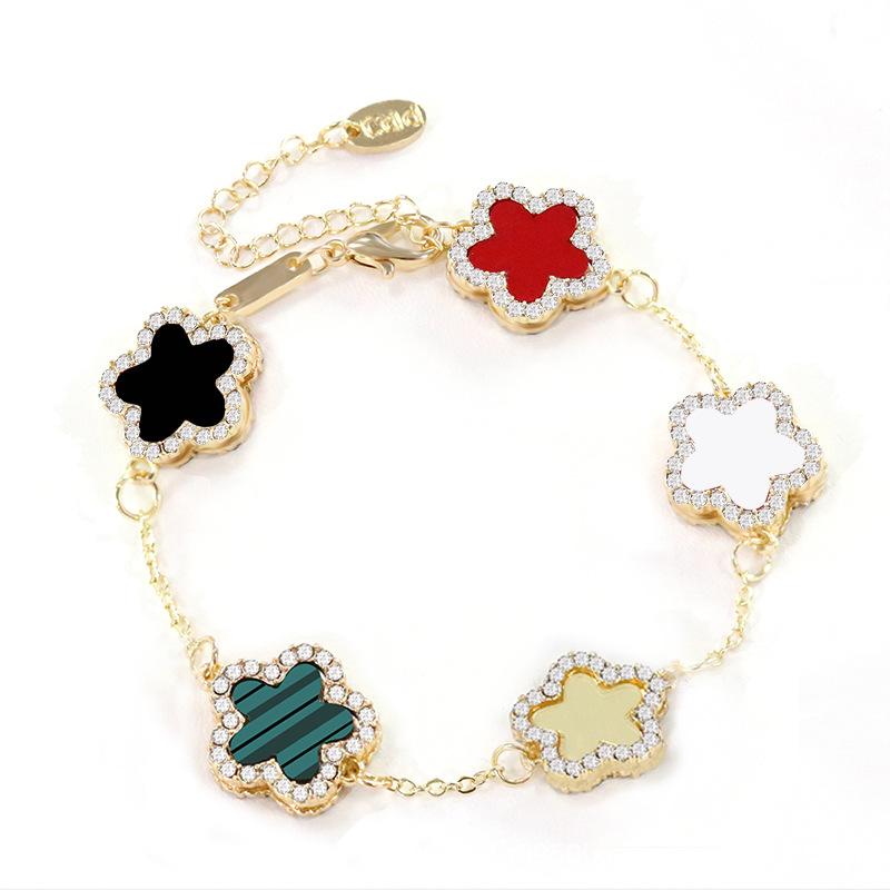 ZAKOL Brand 5 Pcs Plum Blossom Flowers Bracelet for Women Plant Five Leaf Flower Stainless Steel Chain Bracelets Zircon Gifts