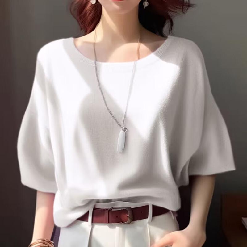 

Летняя новая фиолетовая трикотажная футболка с короткими рукавами и небольшими повседневными плечами, очень красивая однотонная футболка во французском стиле XL белый