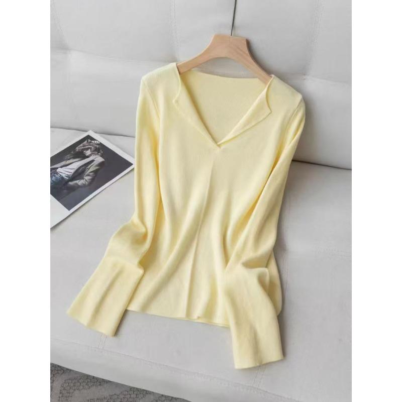 

Kashile autumn and winter soft waxy paper people age-reducing solid color collar slim-fitting and thin top skin-friendly knitted bottoming shirt one size (fits 80-130 lbs) жовтий