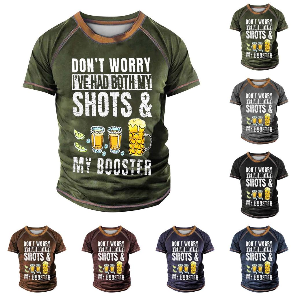 Men's Raglan T-shirt Retro Short Sleeve Round Neck Letter Printing Tops