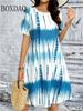 Tie Dye Gradient Striped Printing Dresses For Women Summer Fashion Plus Size Dress Casual Short Sleeve Loose Dress 6XL Clothing