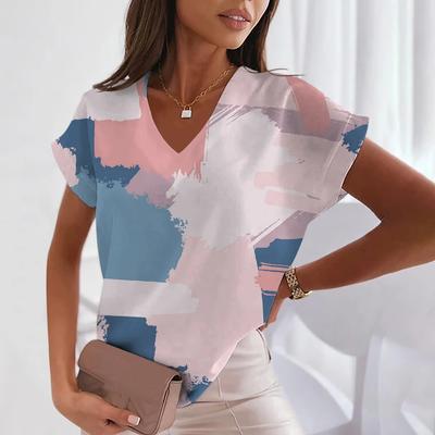 Καλοκαιρινά Γυναικεία T-Shirts Γεωμετρία V-λαιμός Σέξι Τοπ Κοντομάνικα Μόδα Print T-Shirt Harajuku Tee Oversized Γυναικεία Ρούχα