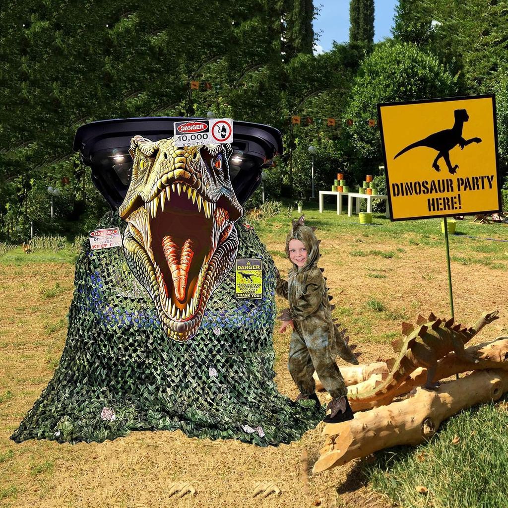 Trunk or Treat Car Decorations Kit Dinosaur Birthday and Party Decor Backdrop with 3 Pcs Dino Themed Stickers and 1 Pc Jungle Camouflage Cloth
