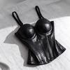 European And American Amazon PU Leather Fishbone Bra Outer Wear Tube Top with Steel Ring Breast Pad Underwear Camisole Top Waist