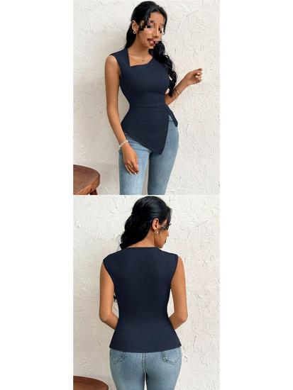 Women's Elegant Asymmetrical Neck Slim Fit T-shirt - Spring/Summer Pure Color Top