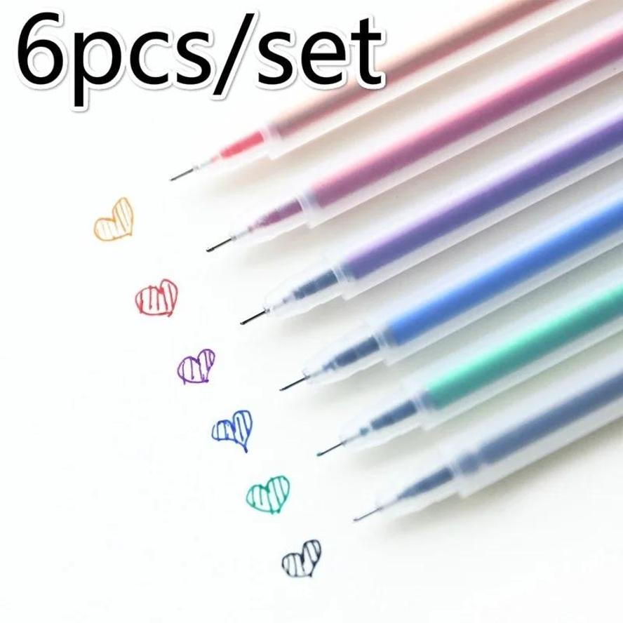 6 Pcs/Lot Transparent Watercolor Frosted Gel 0.5mm Hand Pocket Pen Writing Pen Gift Stationery School Office Supply