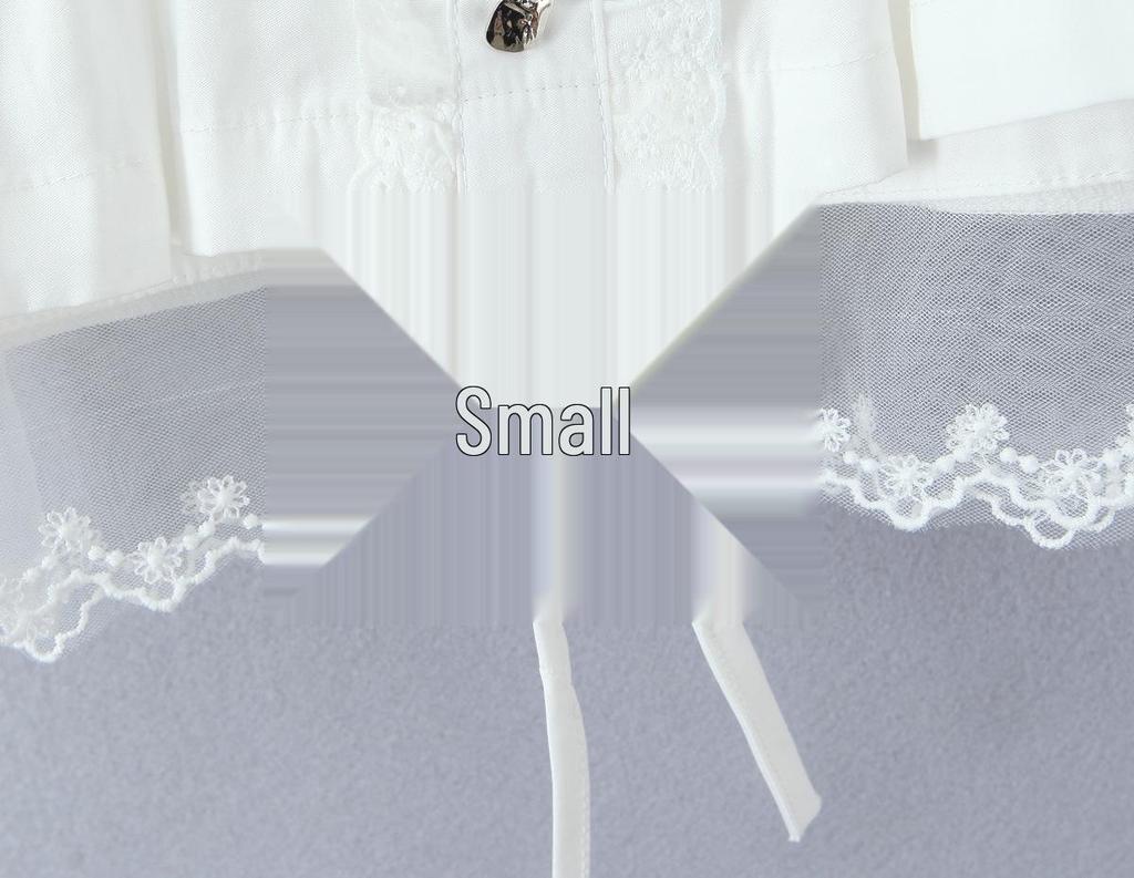 2025 Autumn Women's White Mesh Shirt with Doll Collar & Lace Puff Sleeves