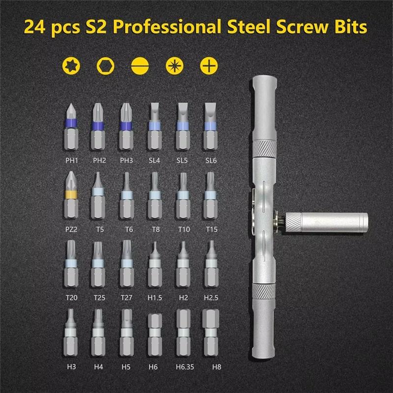 24in1 RS1 Multi-Purpose Ratchet Screwdriver Set 24 In 1 S2 Steel Magnetic Screwdriver Bits Repair Tools