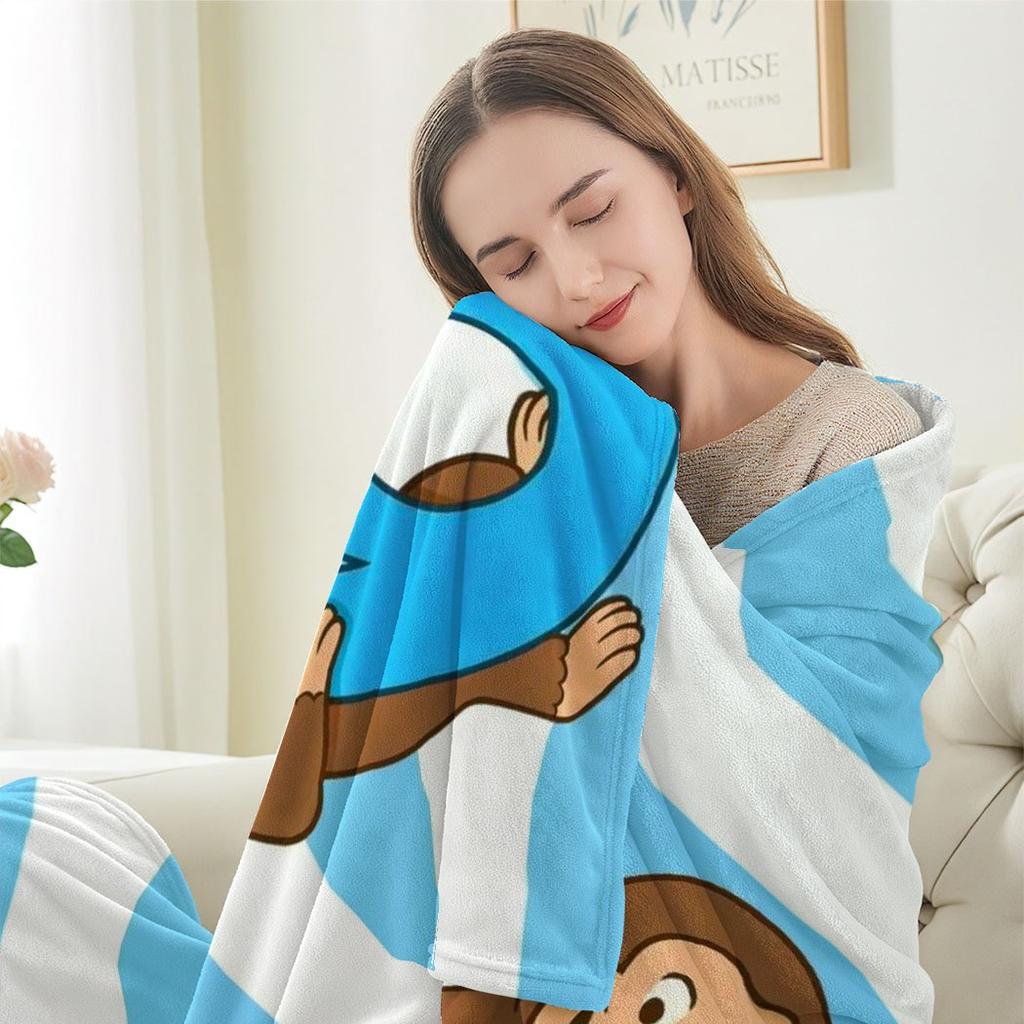 1pcCute Monkey Number 6 Print Flannel Throw Blanket – Fun Gift for Home Office Sofa Car Nap