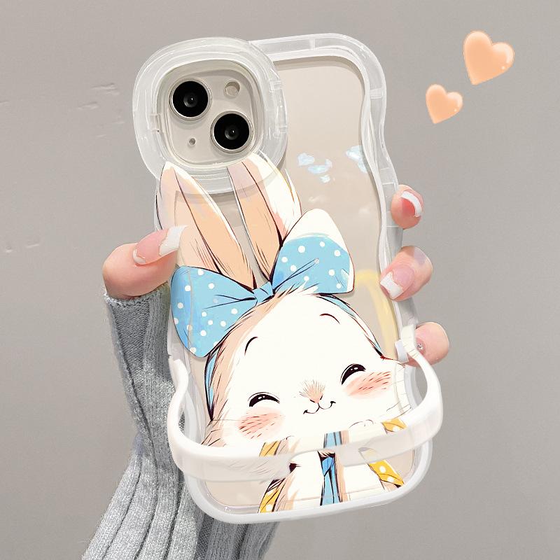 Cute Rabbit Applies To Apple 16 Mobile Phone Case 13promax Invisible Double Bracket 15 Transparent Silicone Xiaomi 14 Women