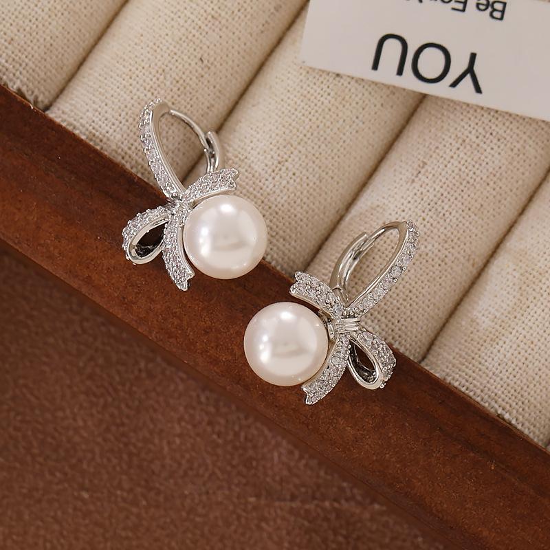 New Fashion Korean Simulated Pearl Bowknot Drop Earrings for Women Bohemian Round Ball Elegant Wedding Earrings Jewelry Gifts