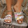 Fashion 2025 Brand Ladies Shoes Open Toe Women's Slippers Fashion Belt Buckle New Printing Summer Plus Size Outdoor Flat Slipperszapatos