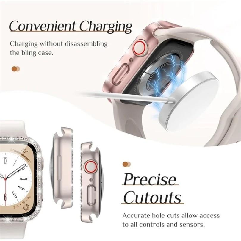 Glitter Diamond PC Hard Bumper Case for Apple Watch 10 9 8 4 5 6 SE 45mm 40mm 44MM 42mm 46mm Full Cover