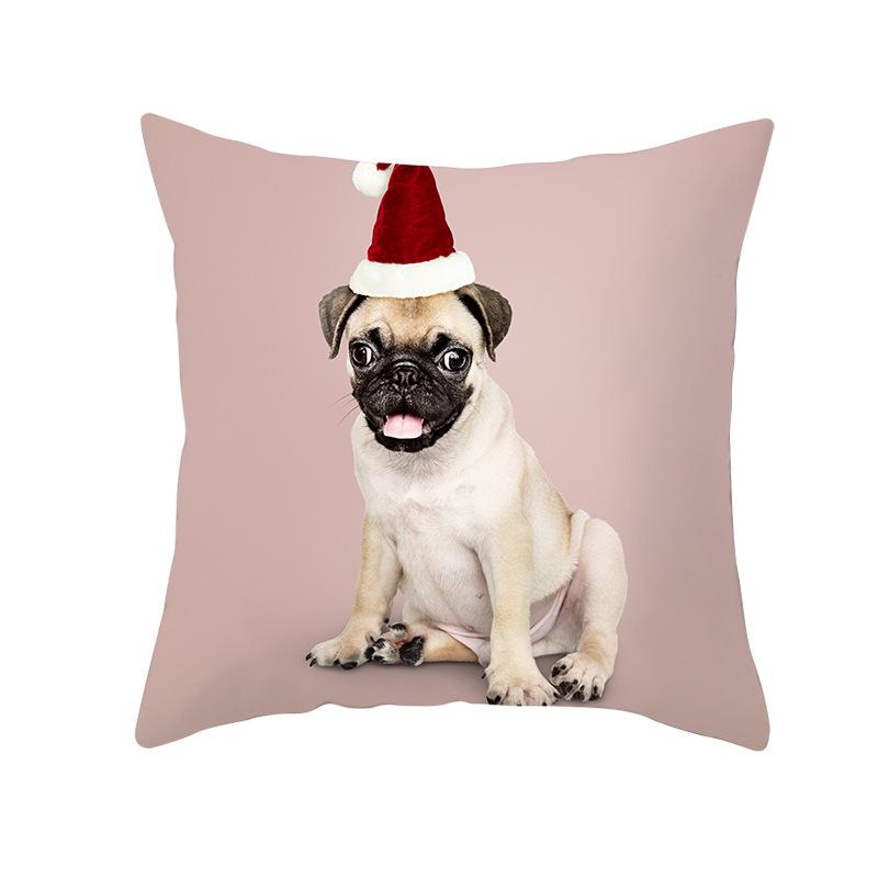 Pet Print Christmas Peach Skin Pillow Cover Bedside Cushion Cover Sofa Cushion Cover