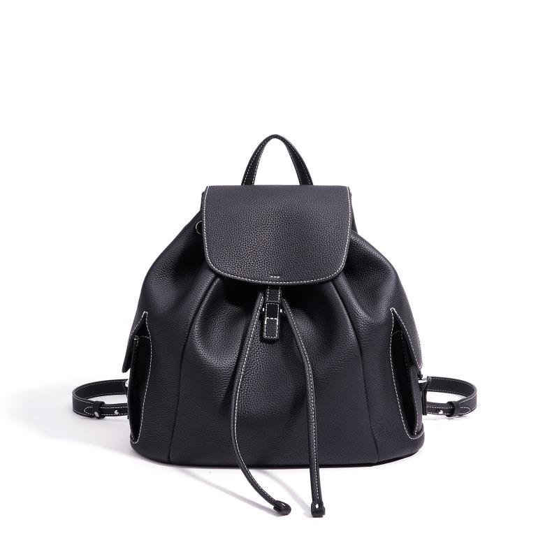 Japan and Korea Casual Drawstring Flip Backpack Women's Early Spring Niche Literary Style Commuting Portable Leather Women's Bag
