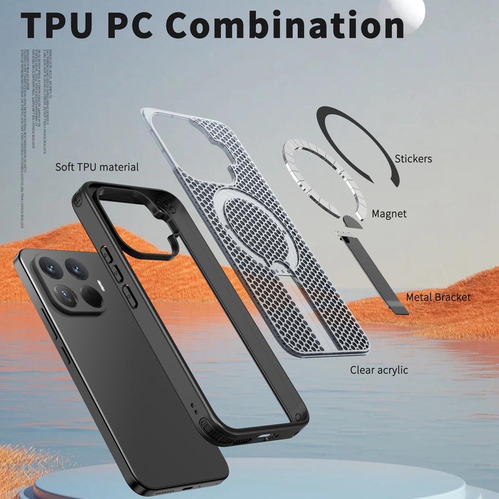 KEYSION Hollow Heat Dissipation Magnetic Case for Xiaomi 17T Pro 5G Cooling Hide Stand Shockproof Phone Cover for Xiaomi 17T 5G