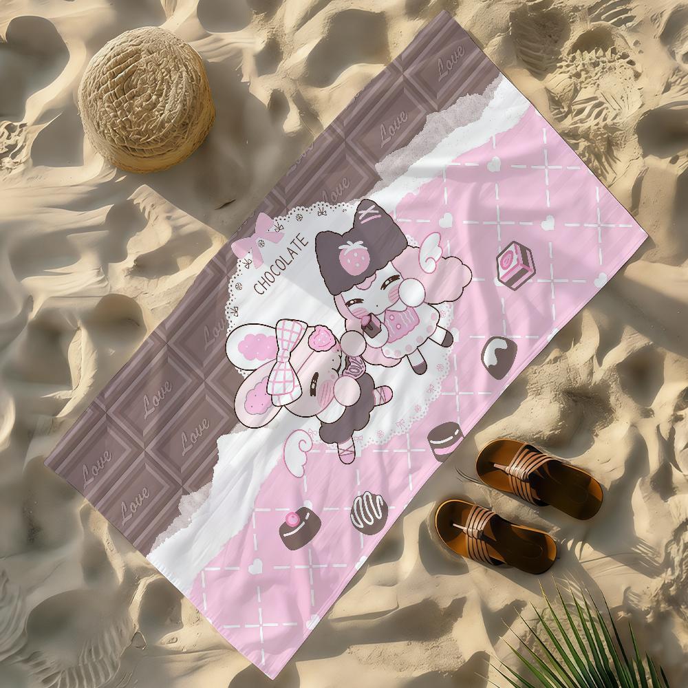 

Cartoon Cuter BIBI FUFY Kawaii Pink Towel Soft Lightweight Anti-Sand Large Beach Towel Quick-Drying Bath Sports Family W40*H60(CM)
