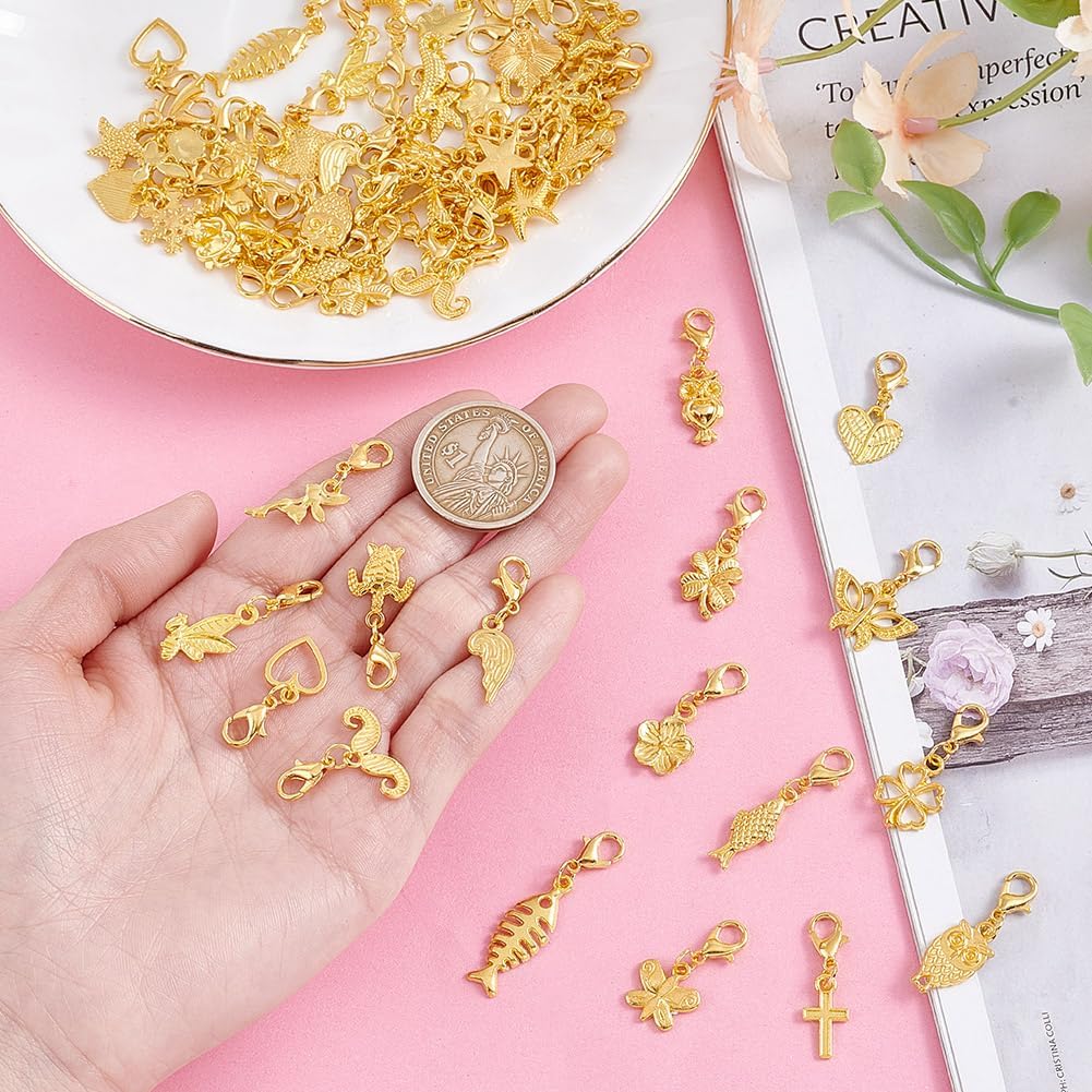 60Pcs 30 Styles Clip on Charm Pendants 22.5-35.5mm Dangle Charms with Lobster Clasp Mixed Styles Craft Charm for Jewelry Making