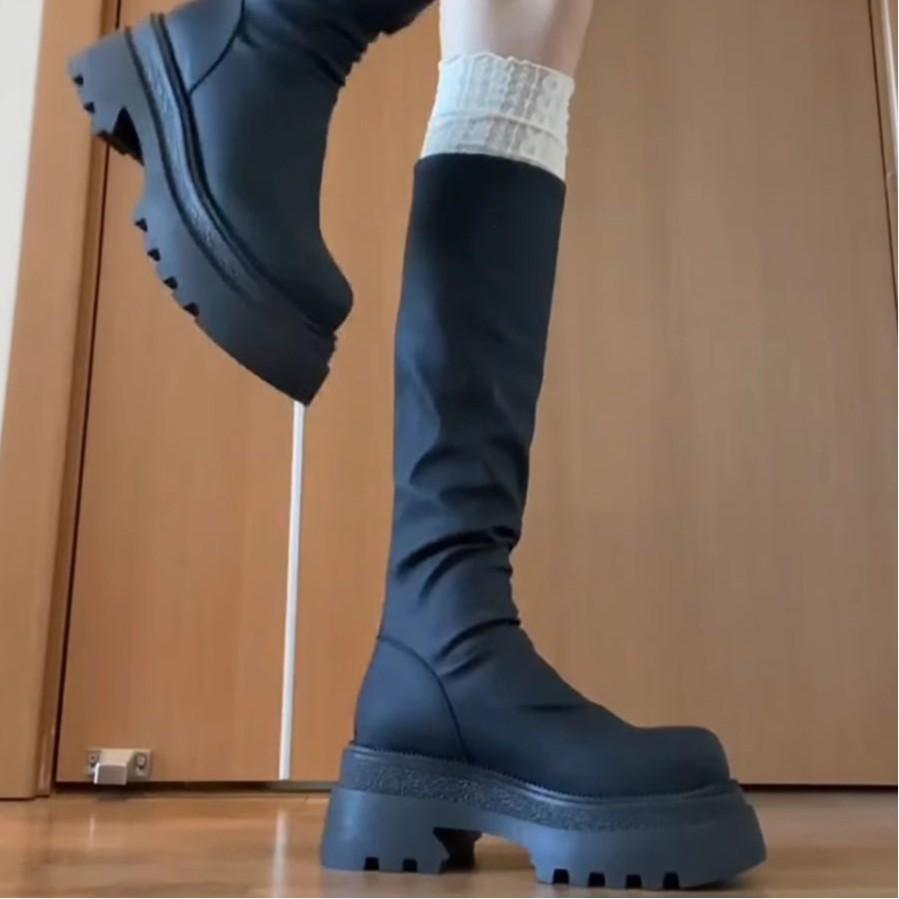 Elastic boots knight taller small thin boots new muffin thick-bottomed tall tube Spice Girl Jurchen boots