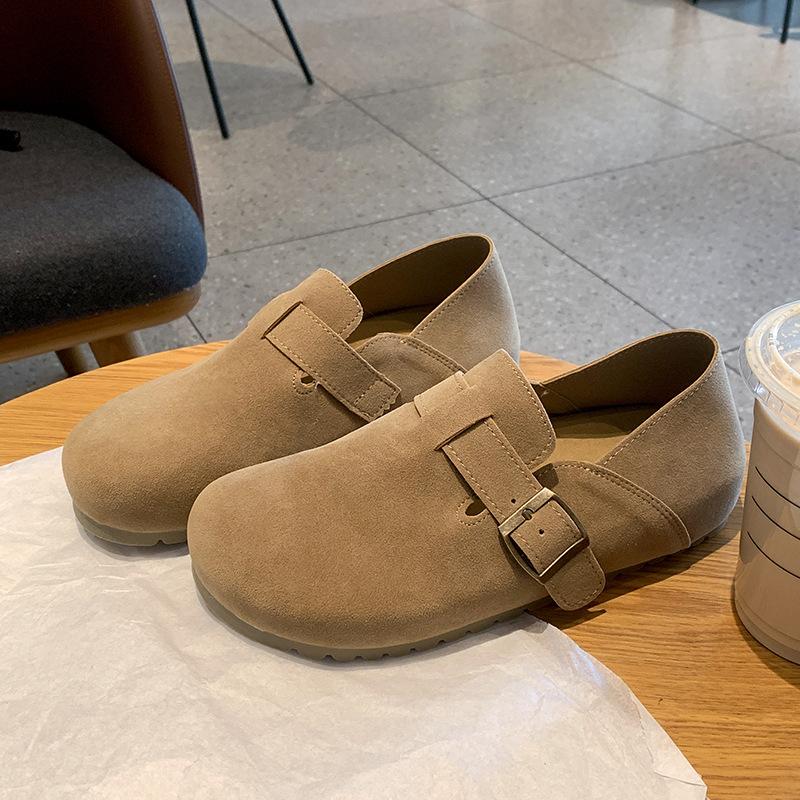 Cow velvet soft-soled shoes women's new autumn versatile retro bag head Boken flat-soled one-pedal single shoes