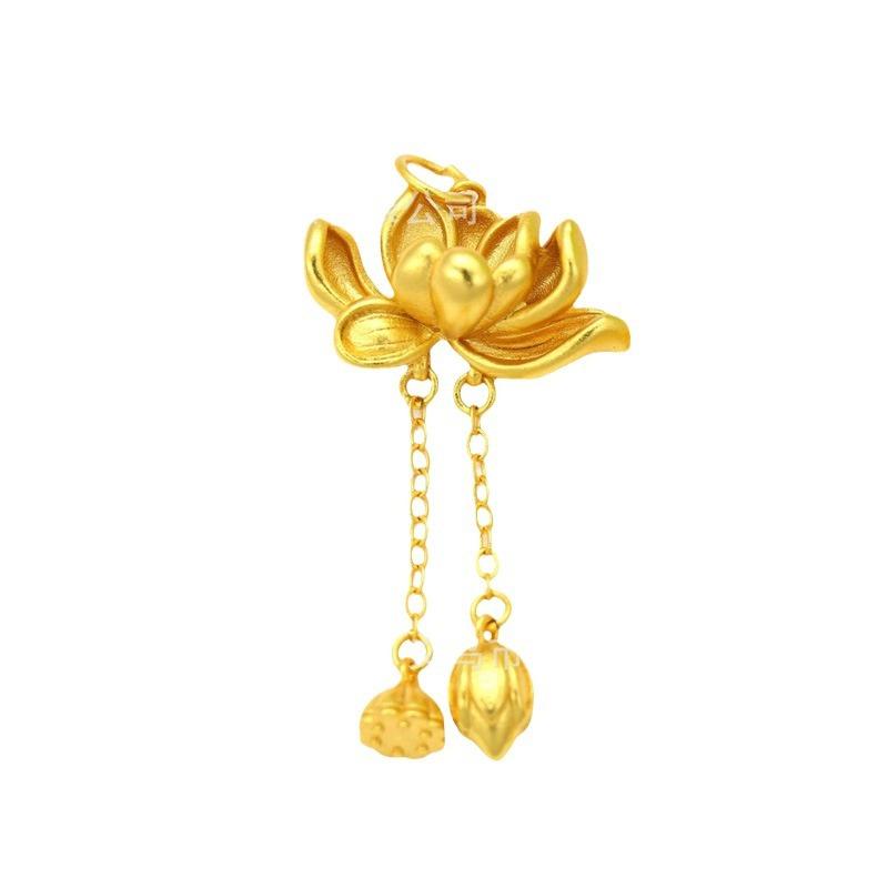 Lotus Pendant Women'S Same Necklace Ancient Craftsmanship Retro Imitation Gold Good Luck Lotus Lotus Jewelry Premium