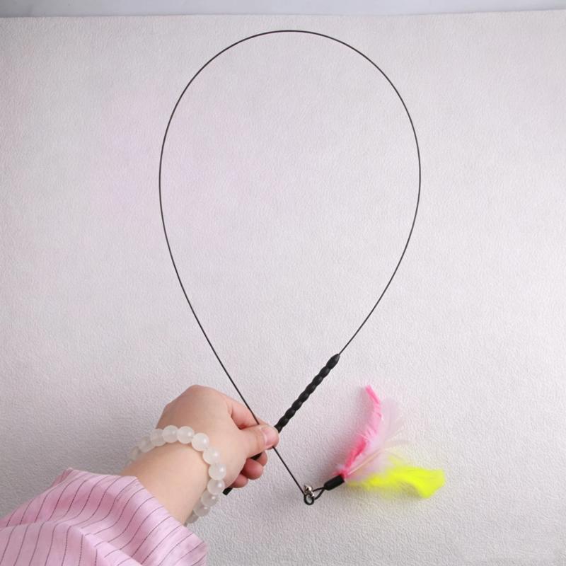 Flexible Steel Wire Cat Teaser Wand with Soft Feather Crisp Bell Interactive Play Toy for Indoor Cats Daily Play