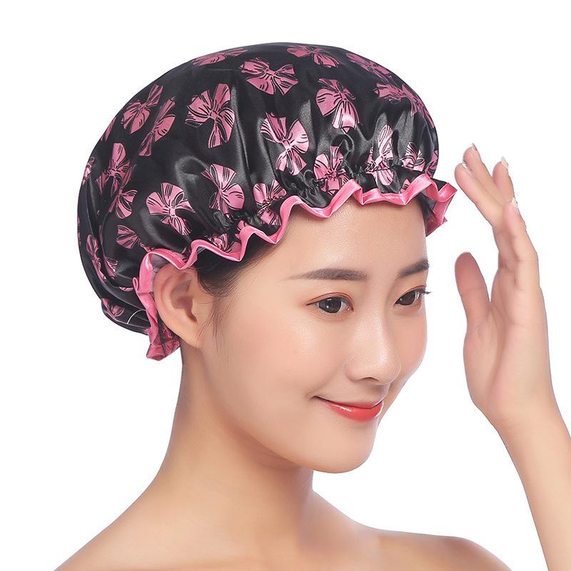 Shower Cap Womenreusable Elastic Waterproof and Thicken Double Layer Bathing Hat Perfect for Hair Salon & Home Use Hair Cap