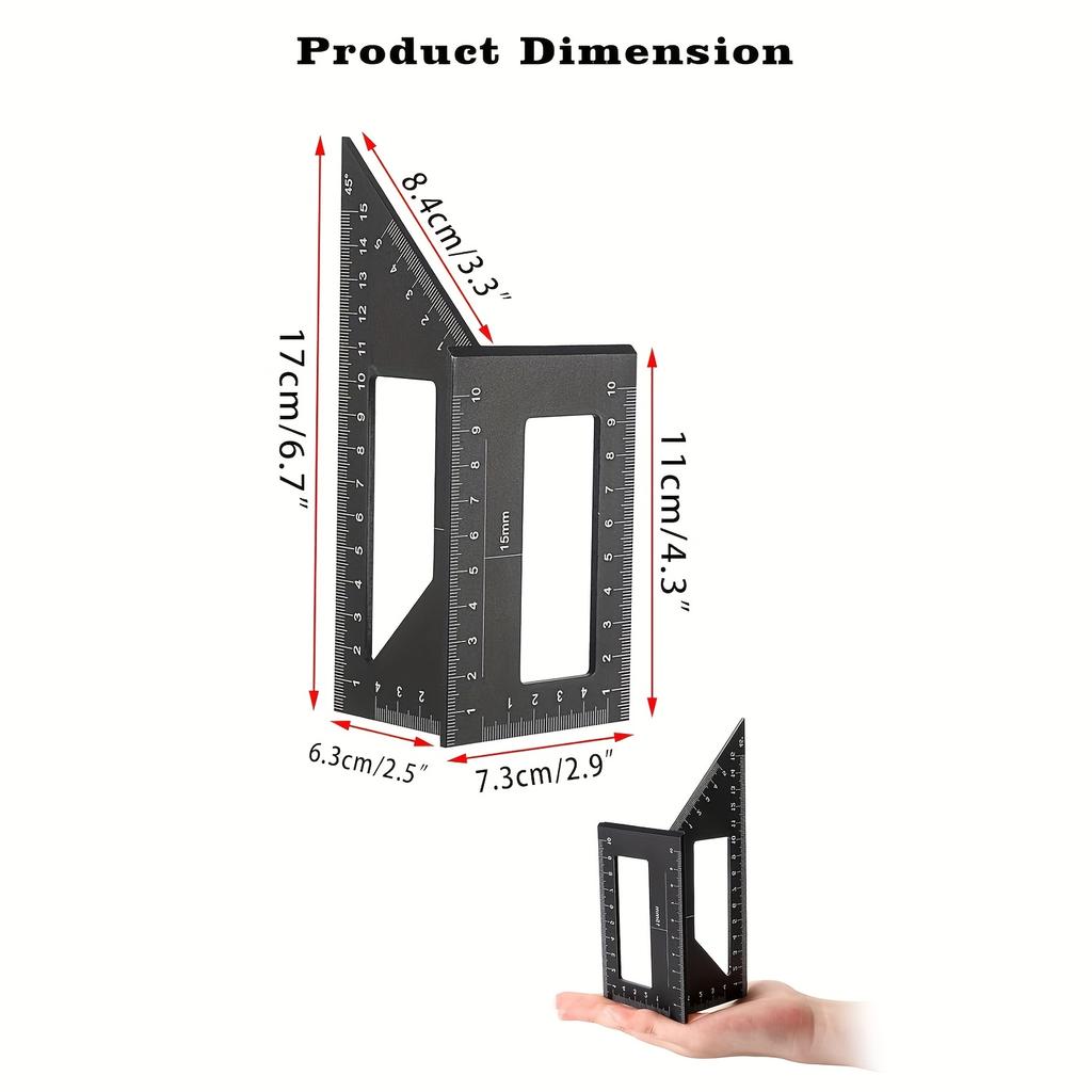 Professional Aluminum Alloy Angle Ruler - 45° & 90° Precision Square Gauge for Woodworking, Measuring & Layout - Durable, Accurate Tool for DIY
