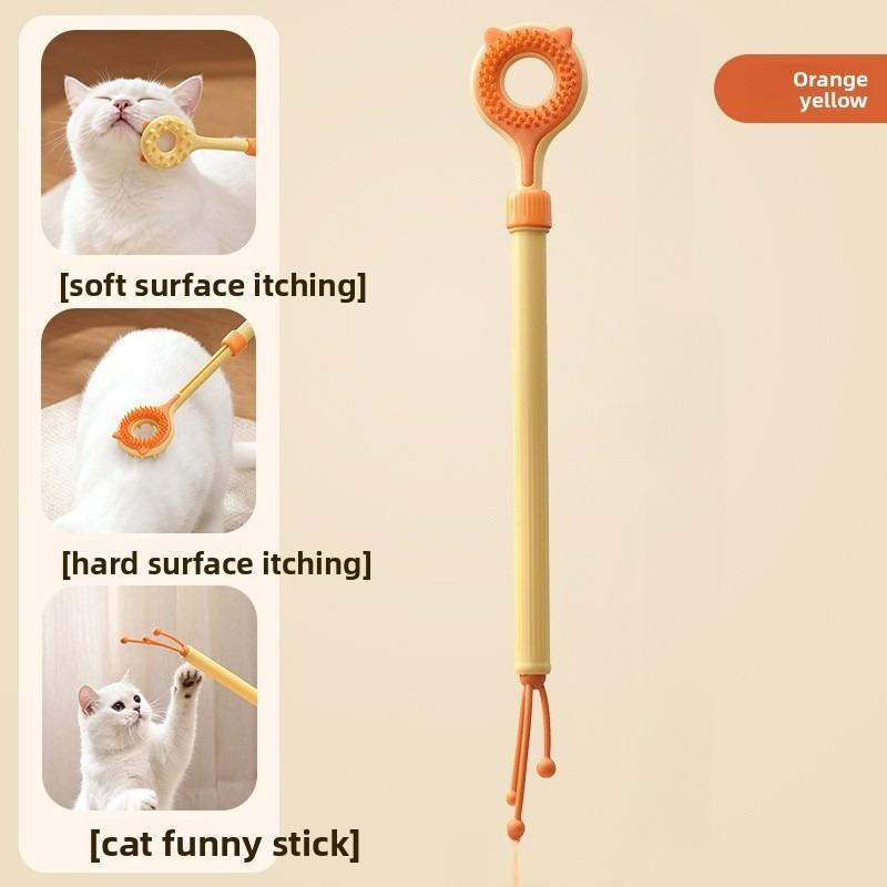 1PC Cat 3-in-1 Telescopic Beauty Tool, Double-sided Massage Anti-itching Stick and Interactive Cat Teaser Stick, Suitable for Pet Hair Removal Brush