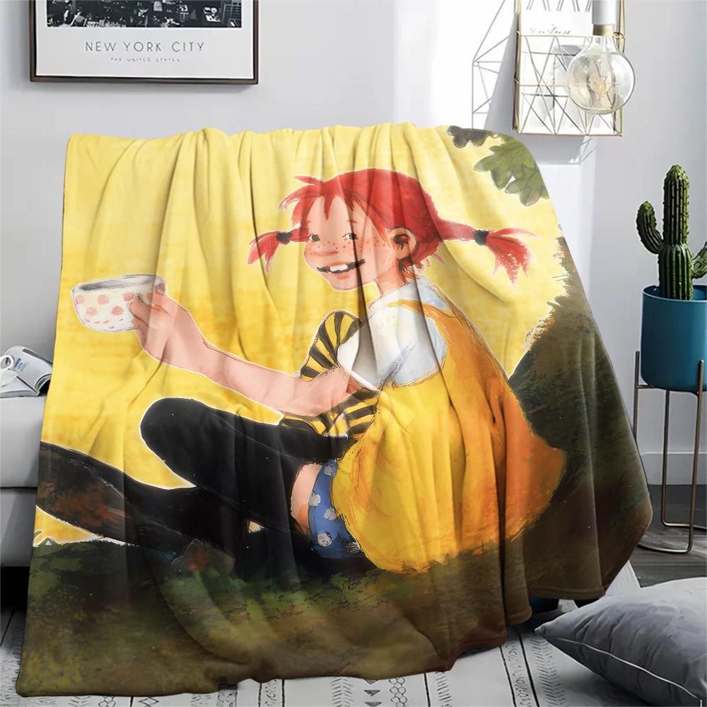 1PC Pippi Longstocking Print Flannel Blanket, High Quality All Seasons, Home Decor, Warmth and Comfort, Perfect for Christmas Gifts