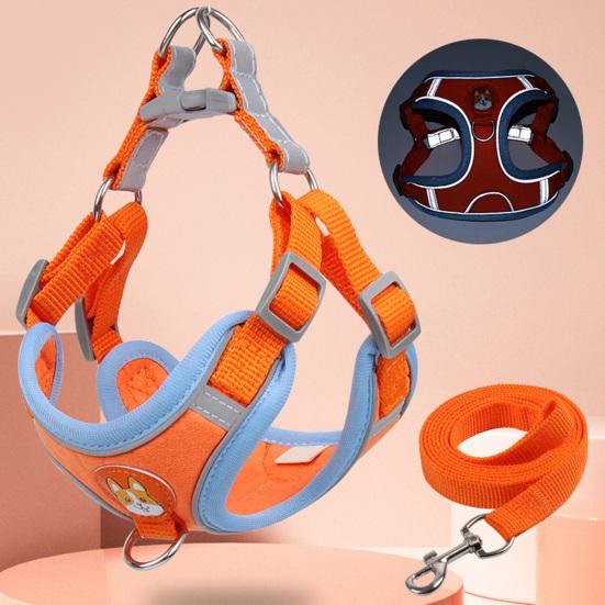 1 Set Dog Collar Adjustable Reflective Faux Suede Comfortable Pet Dog Harness Vest Walking Leash Pet Supplies