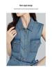 Vintage Charm Denim Vest & Skirt Set - Waist-Cinching Lace-Up, Sleeveless Lapel Top for Versatile Style