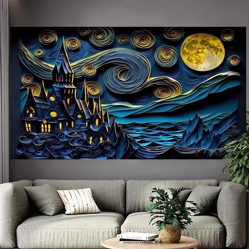 VIKAMA Fantasy Castle Tapestry Starry Night Watercolor Art Modern Bohemian Style Living Room Bedroom Background Wall Decoration